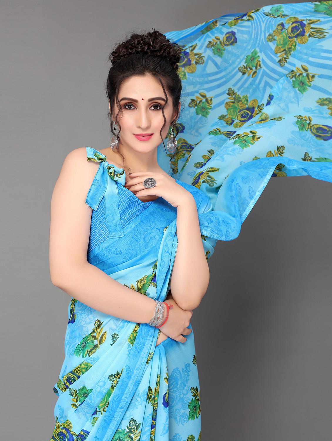 floral printed saree with blouse - 18627248 - Standard Image - 2