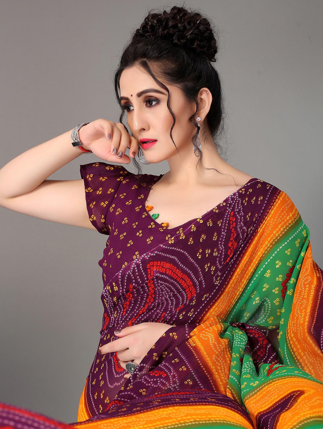green georgette printed saree with blouse - 18627252 - Standard Image - 2