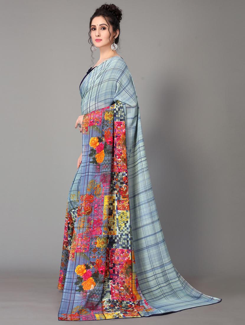 floral printed saree with blouse - 18627262 - Standard Image - 2