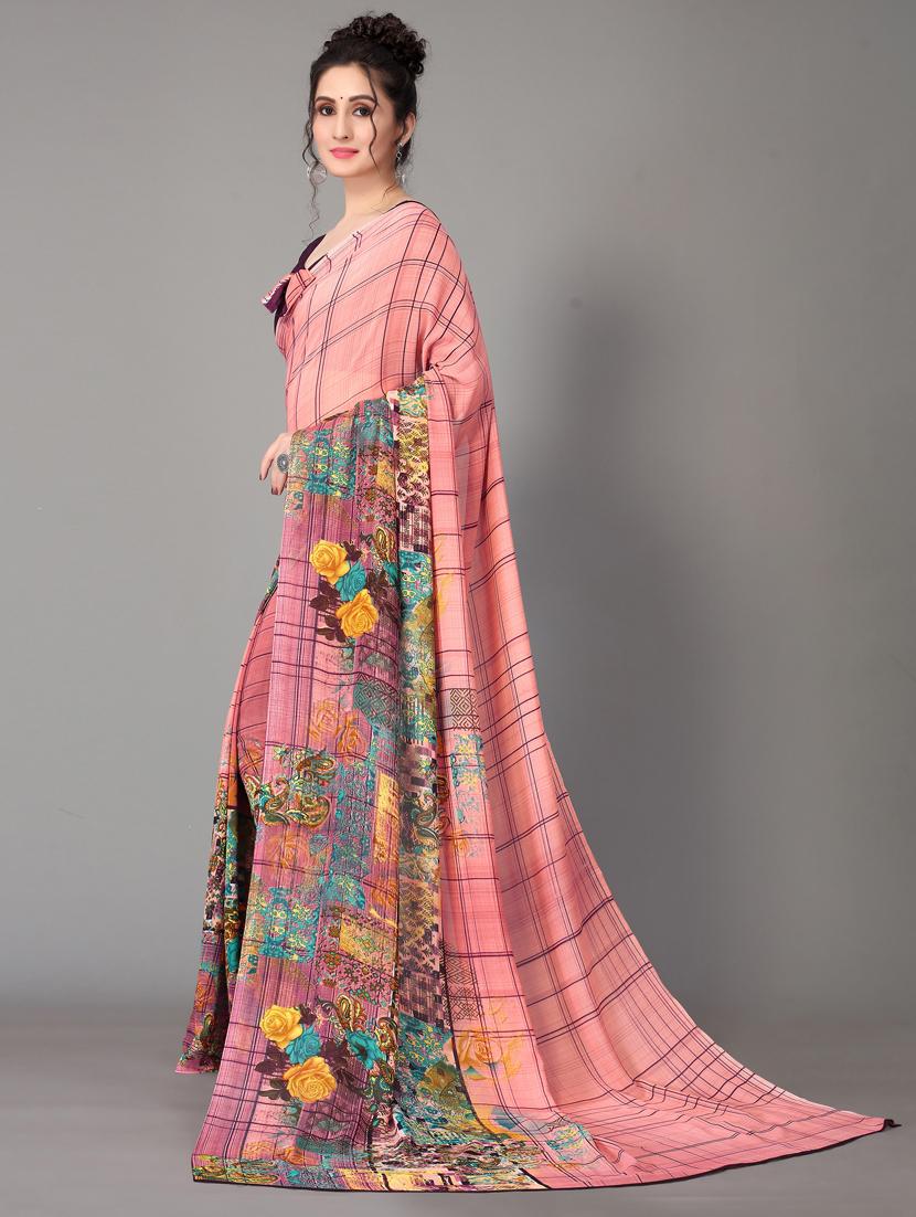 floral printed saree with blouse - 18627265 - Standard Image - 2