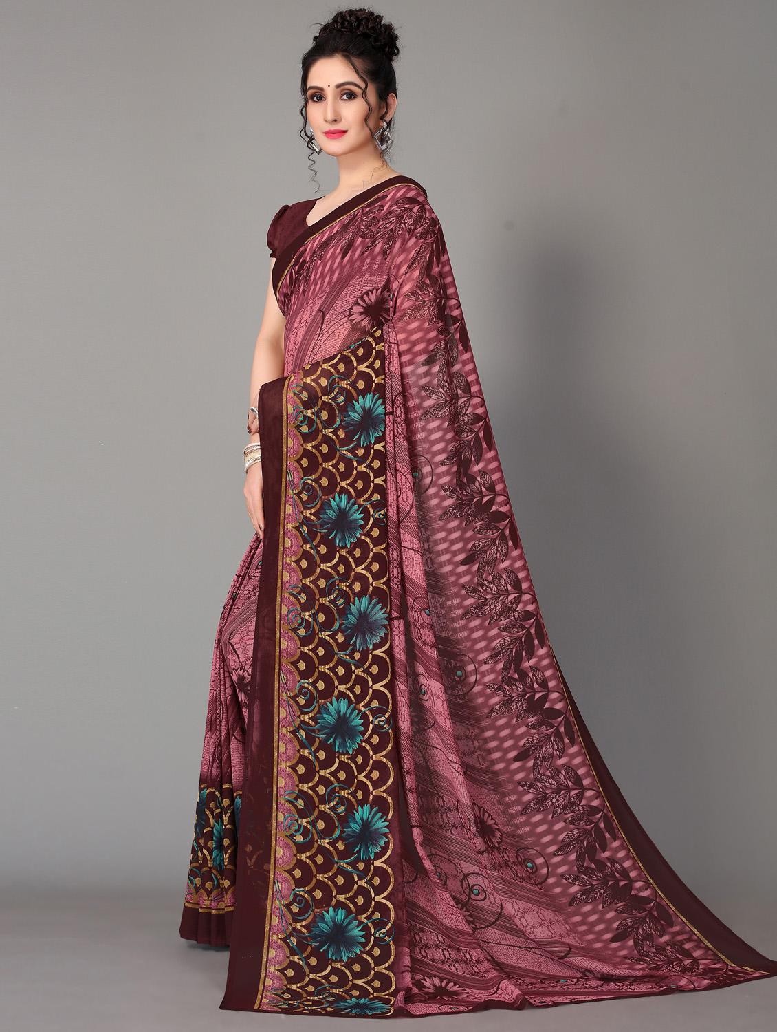 floral printed saree with blouse - 18627272 - Standard Image - 2