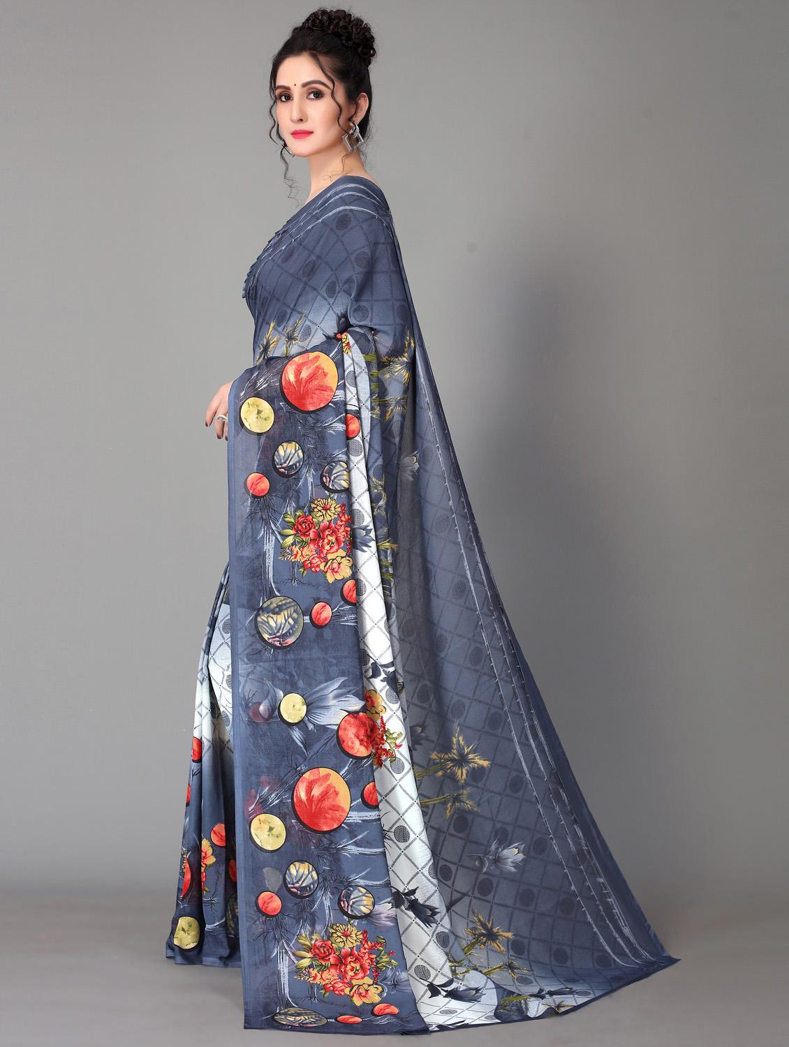 floral printed saree with blouse - 18627279 - Standard Image - 2