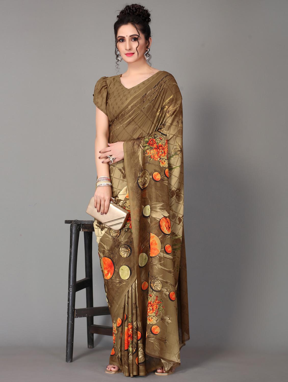 floral printed saree with blouse - 18627280 - Standard Image - 2