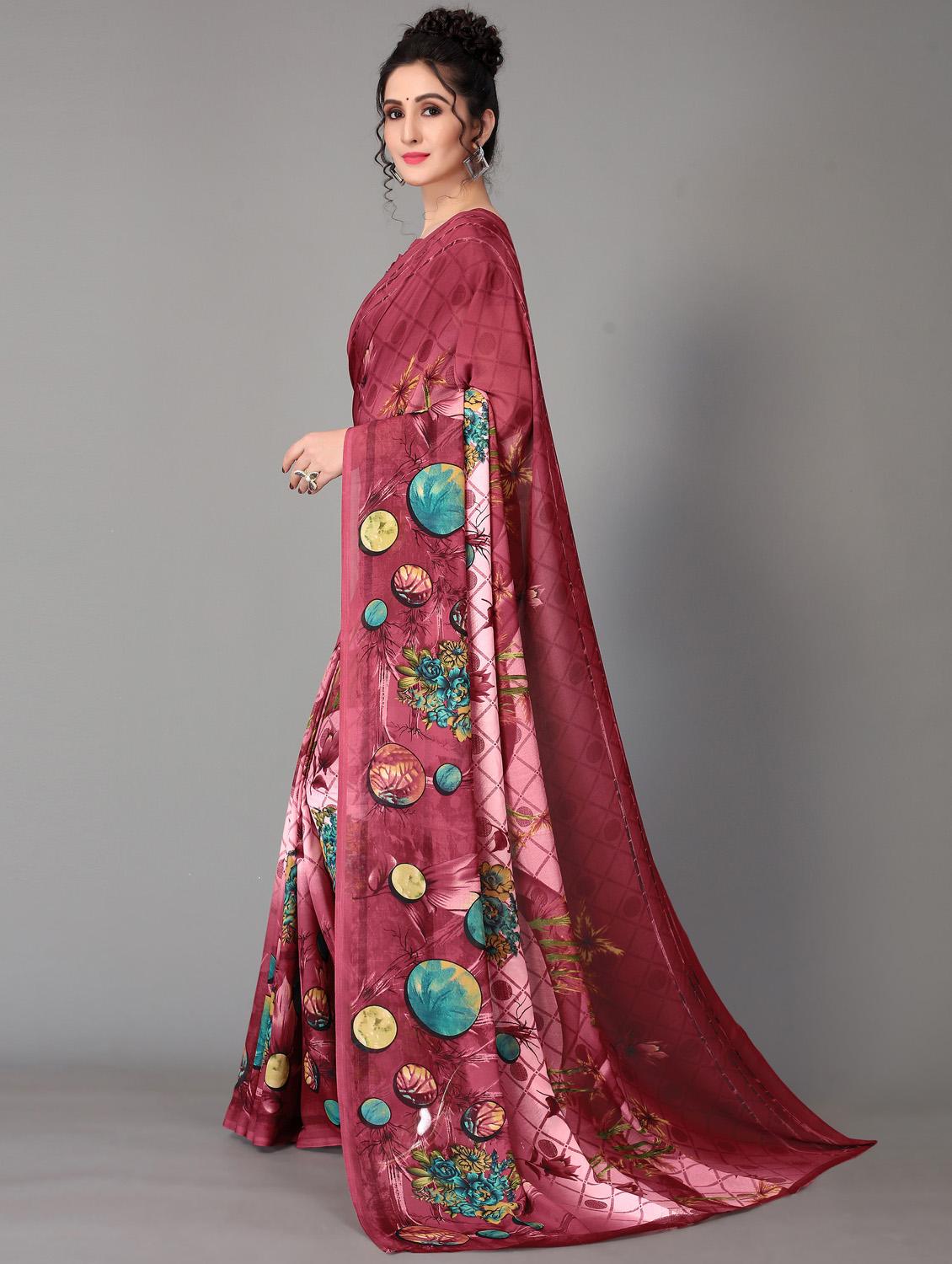 floral printed saree with blouse - 18627281 - Standard Image - 2
