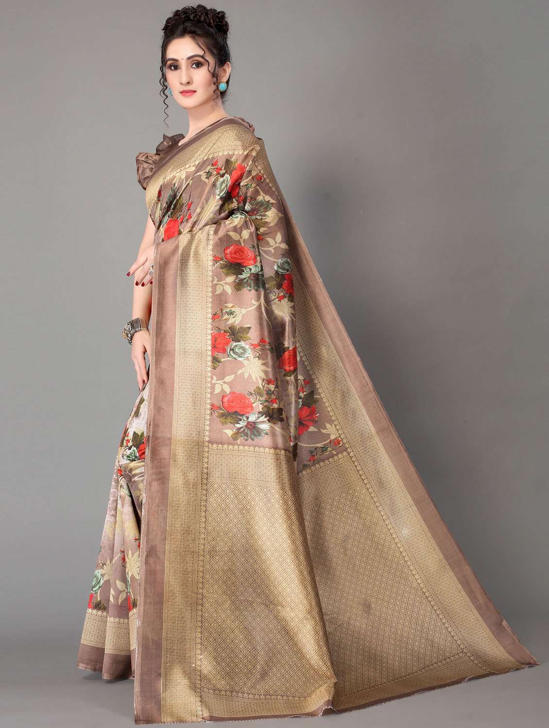 floral mysore silk saree with blouse - 18627323 - Standard Image - 2