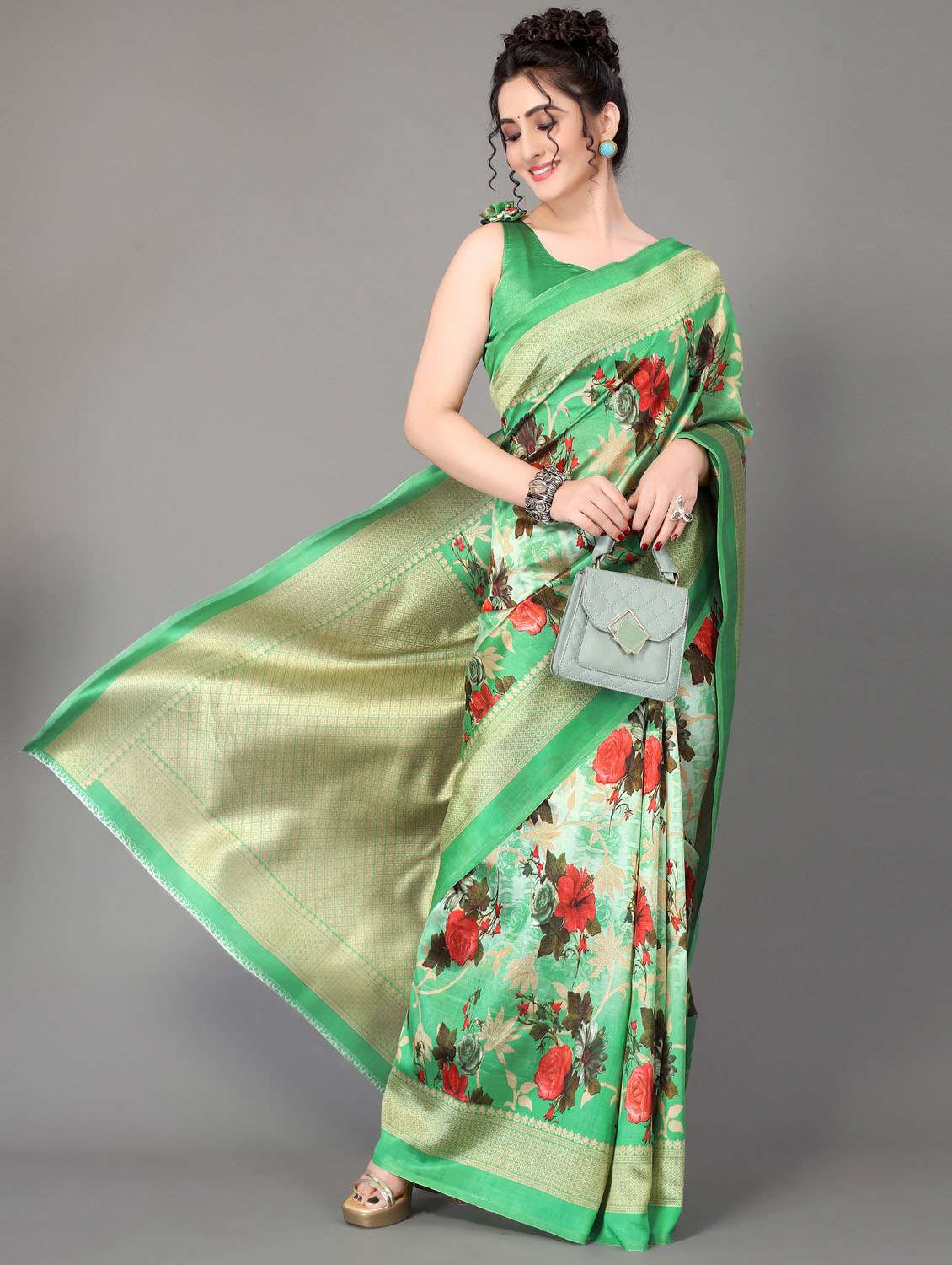 floral mysore silk saree with blouse - 18627324 - Standard Image - 2