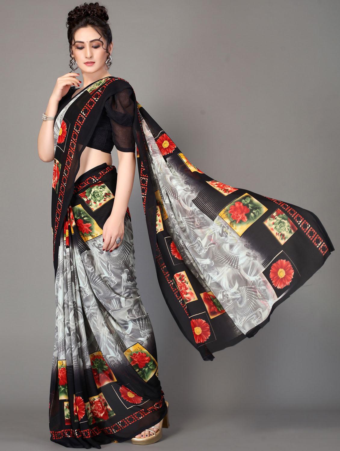 floral printed saree with blouse - 18627342 - Standard Image - 2