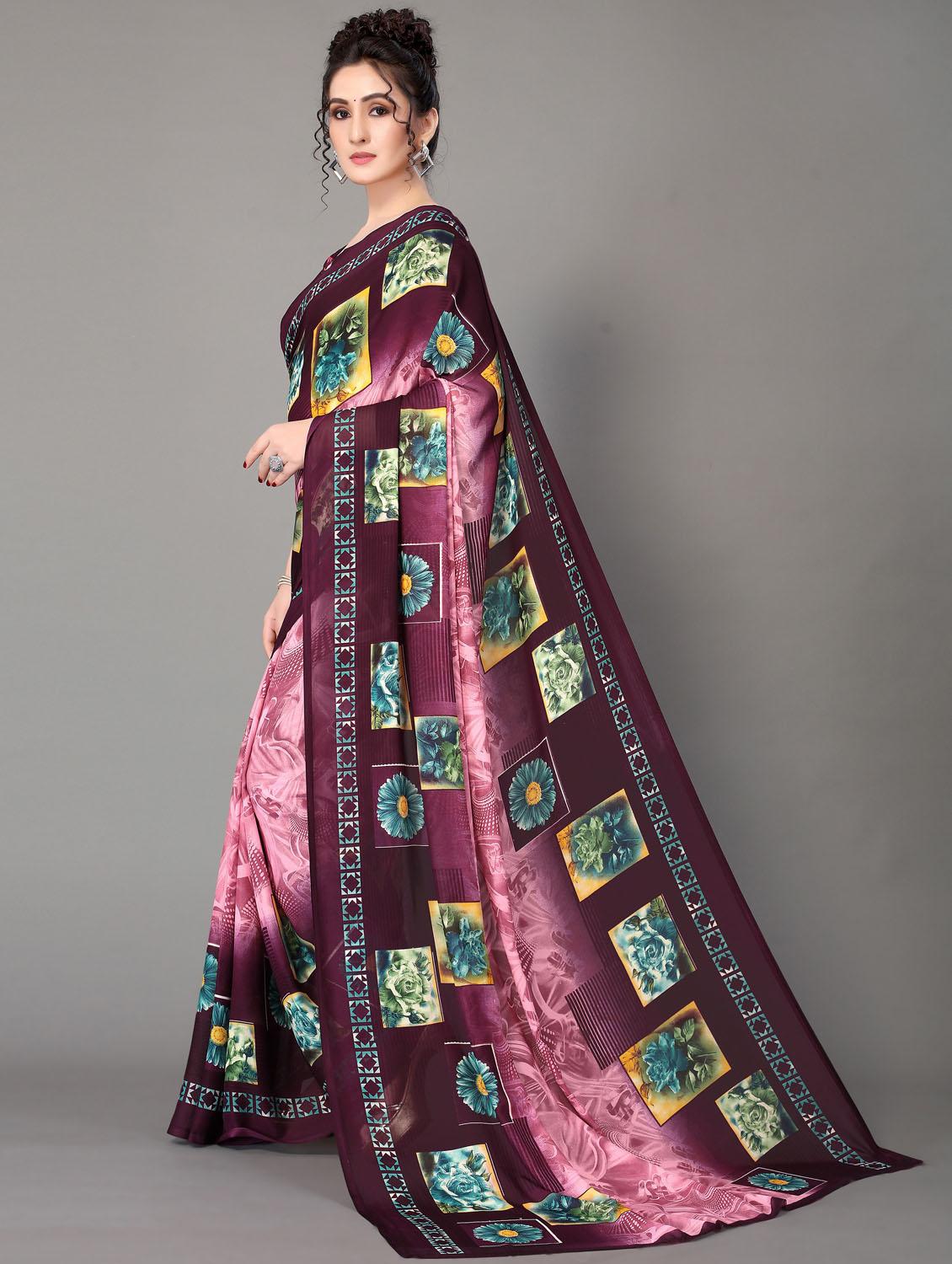 floral printed saree with blouse - 18627343 - Standard Image - 2