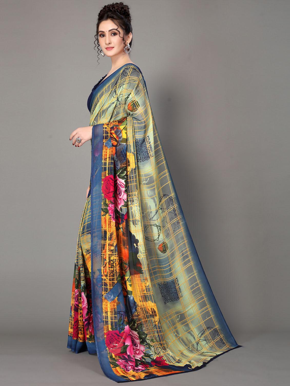 floral printed saree with blouse - 18627345 - Standard Image - 2