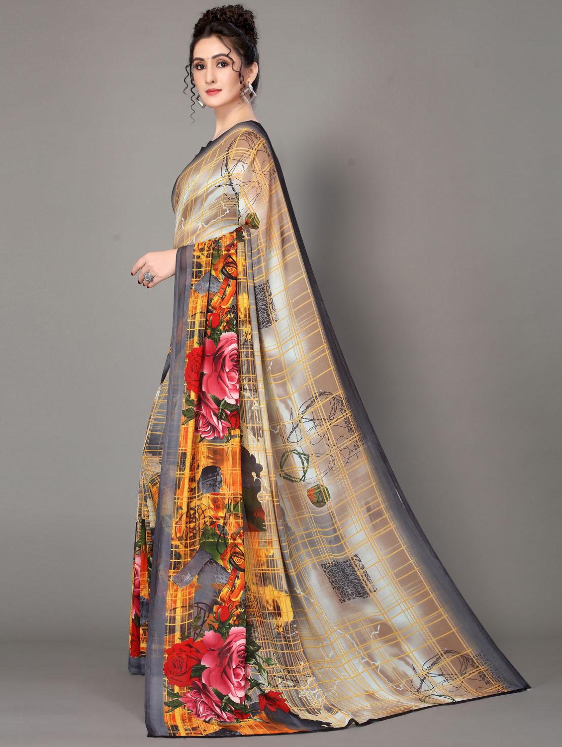 floral printed saree with blouse - 18627346 - Standard Image - 2