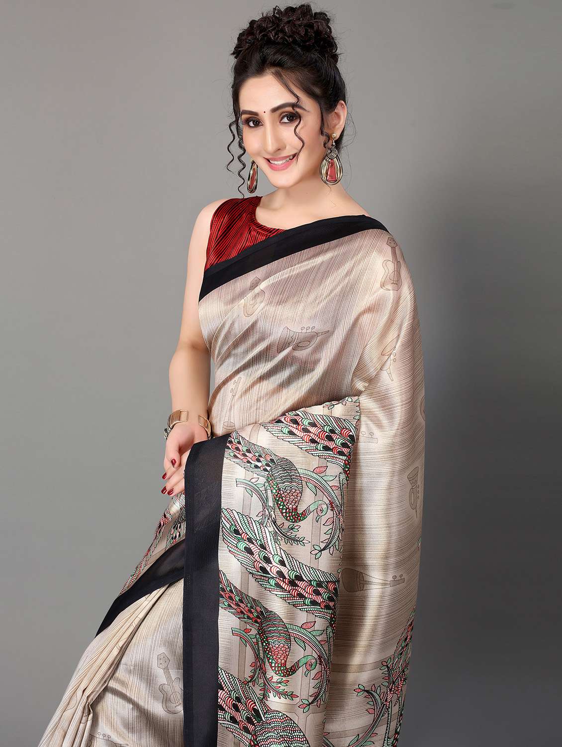 conversational print mysore silk saree with blouse - 18627350 - Standard Image - 2