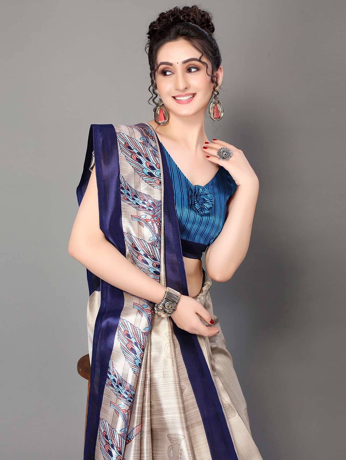 conversational print mysore silk saree with blouse - 18627351 - Standard Image - 2