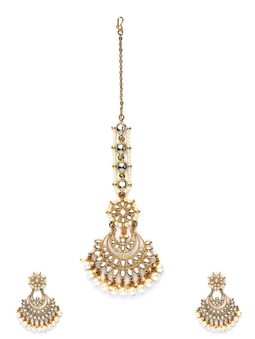 white metal earring & maang tikka set