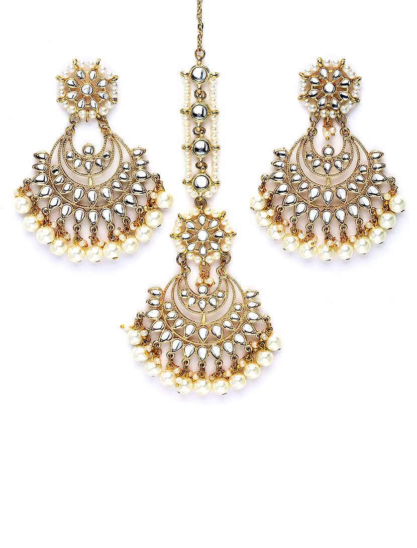 white metal earring & maang tikka set - 18632940 -  Standard Image - 2
