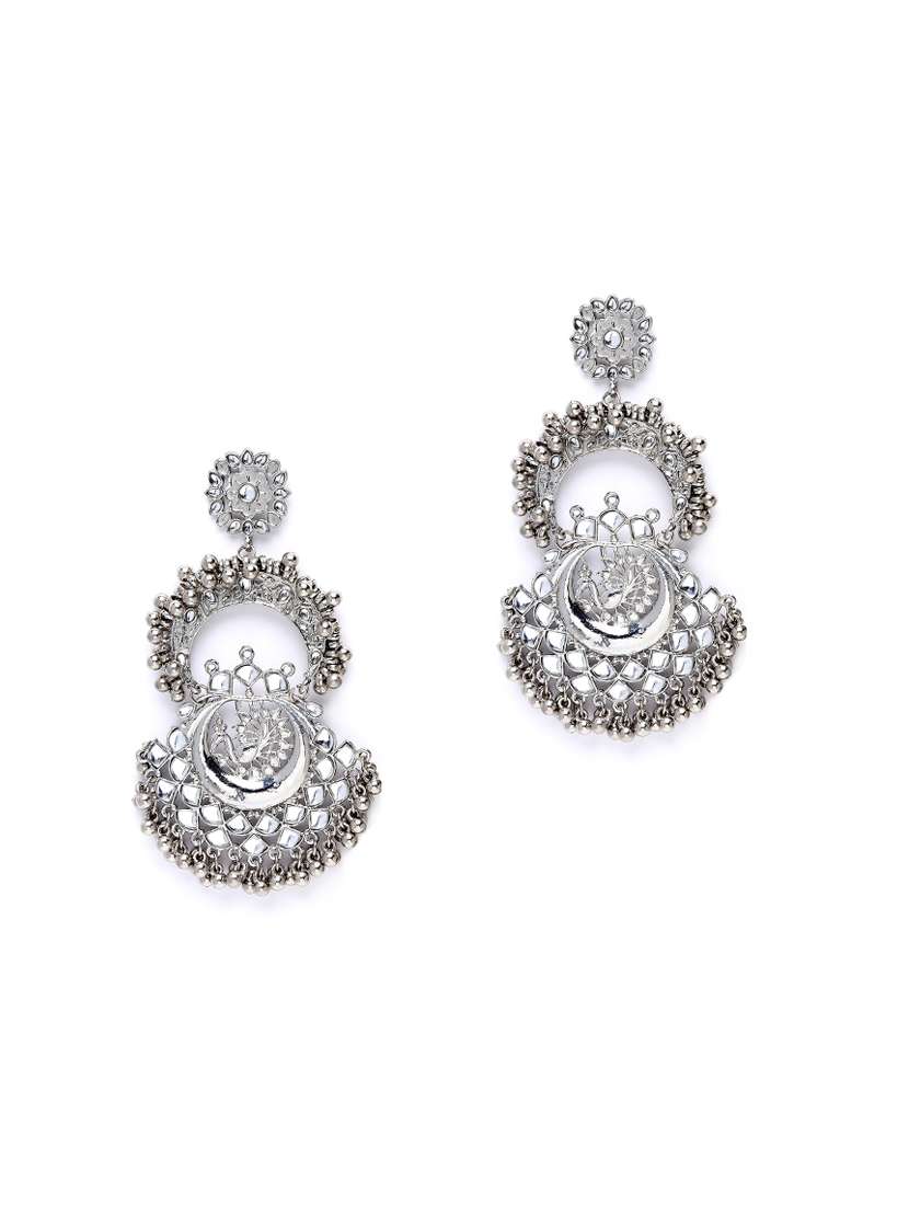 silver metal earring