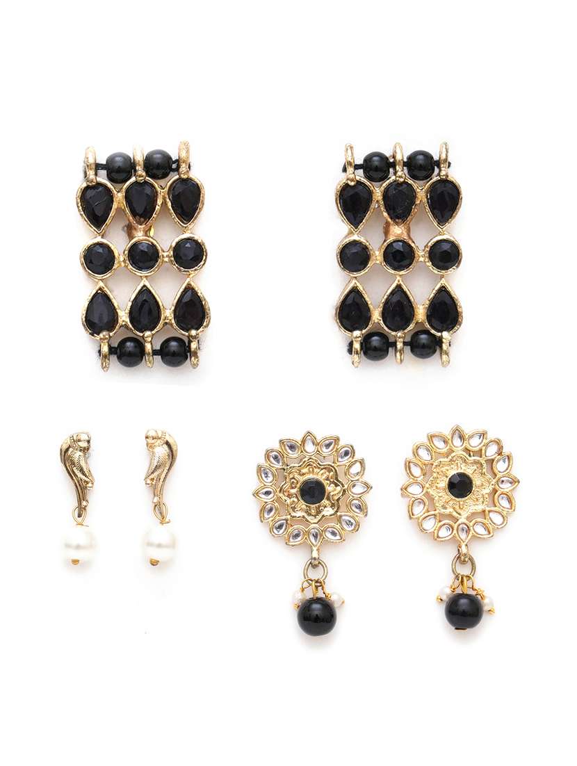 set of 3 handcrafted kundan earrings