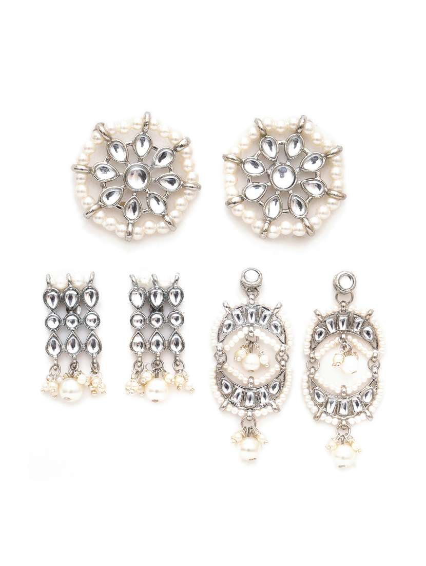 set of 3 handcrafted kundan earrings