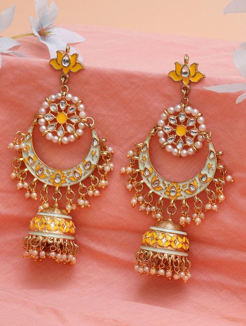 kundan-studded jhumka earrings with pearl drops - 18633232 -  Standard Image - 0