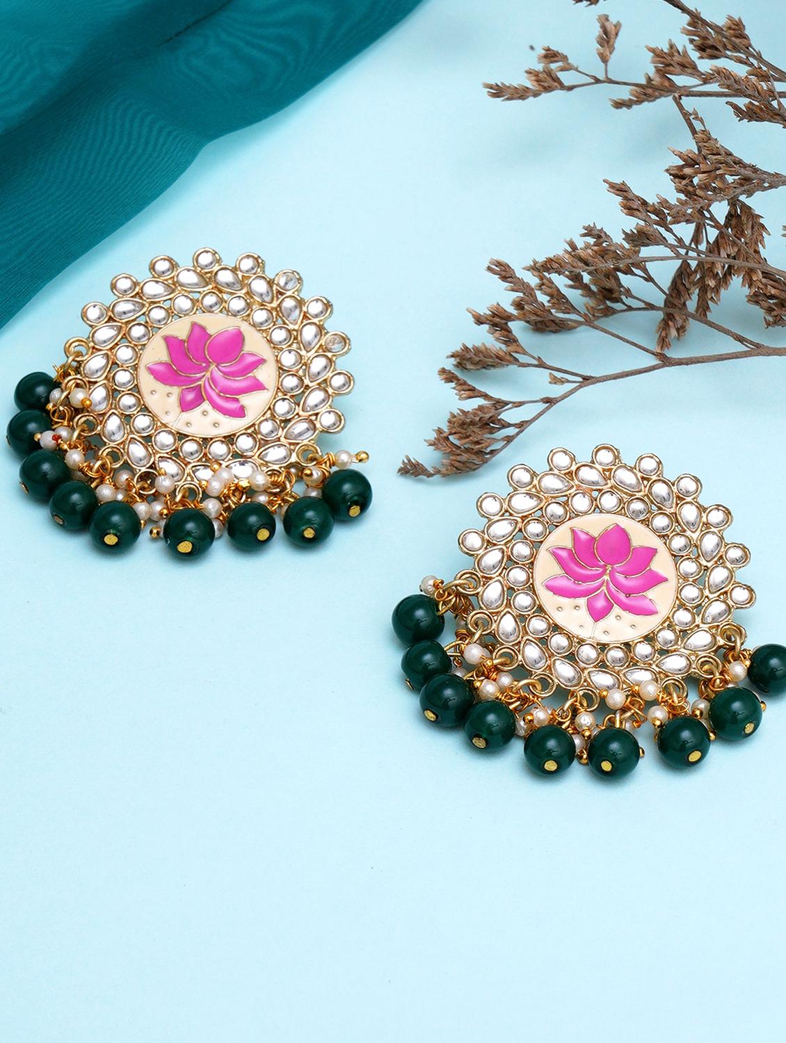 kundan stud earrings with pearl drops - 18633236 - Zoom Image - 0