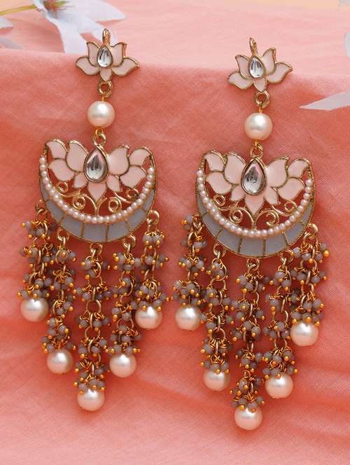 lotus shaped chandbali with pearl drops - 18633251 -  Standard Image - 0