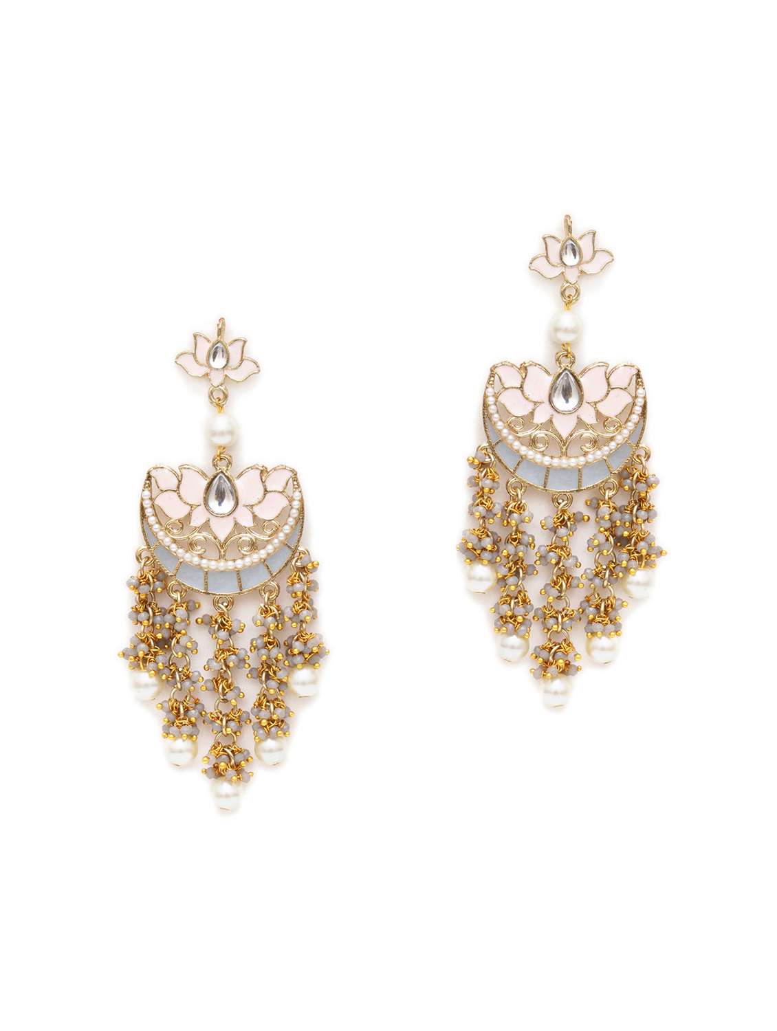 Lotus Shaped Chandbali With Pearl Drops