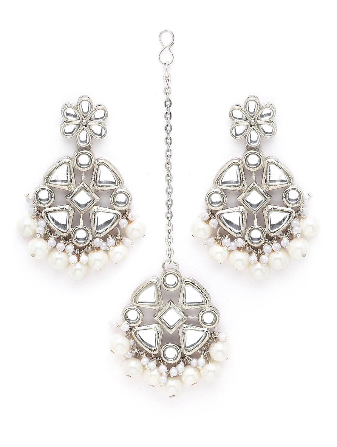 white earing & maang tikkka set - 18633436 -  Zoom Image - 0