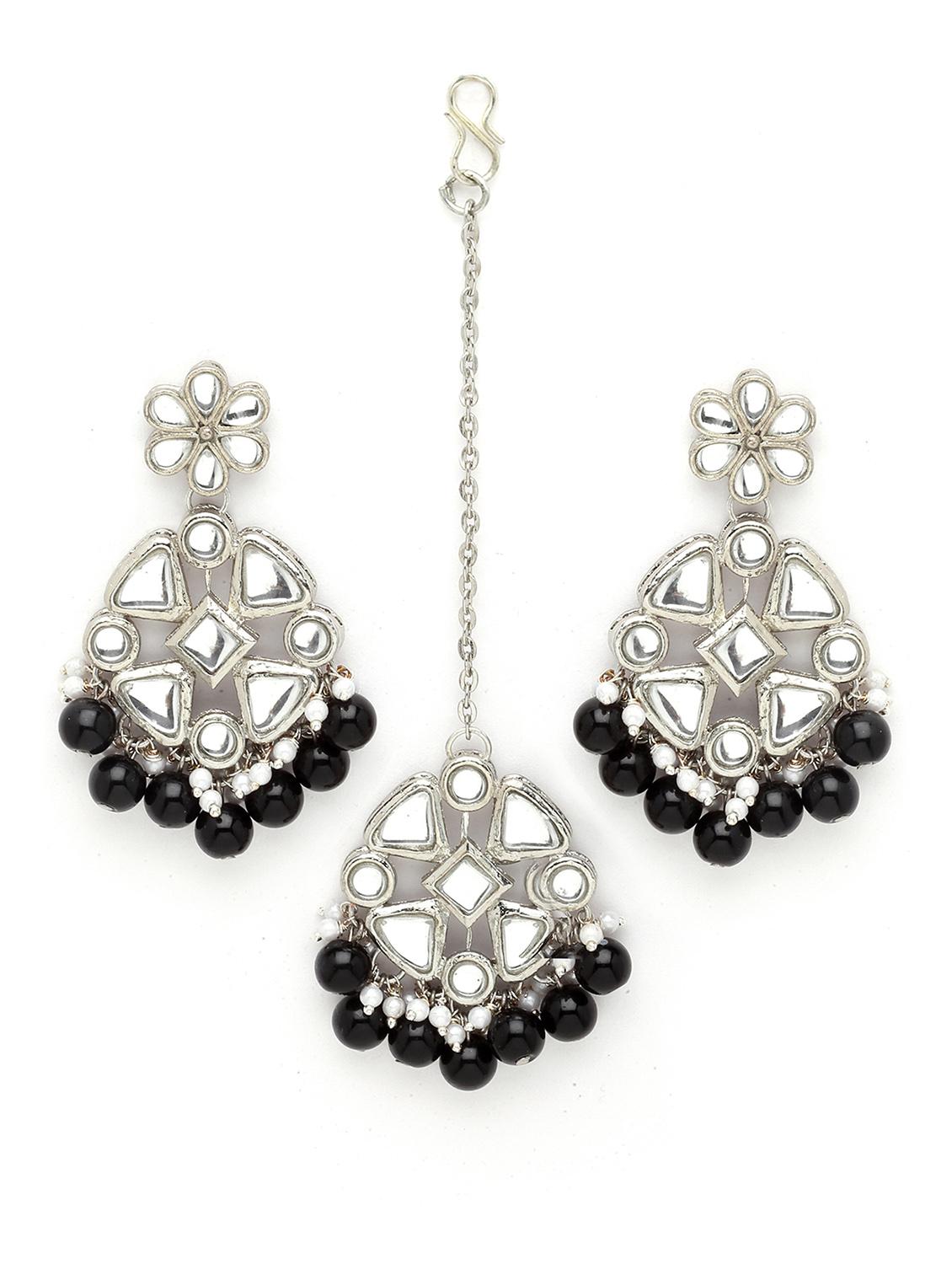 black metal earring & maang tikka set - 18633443 - Zoom Image - 0