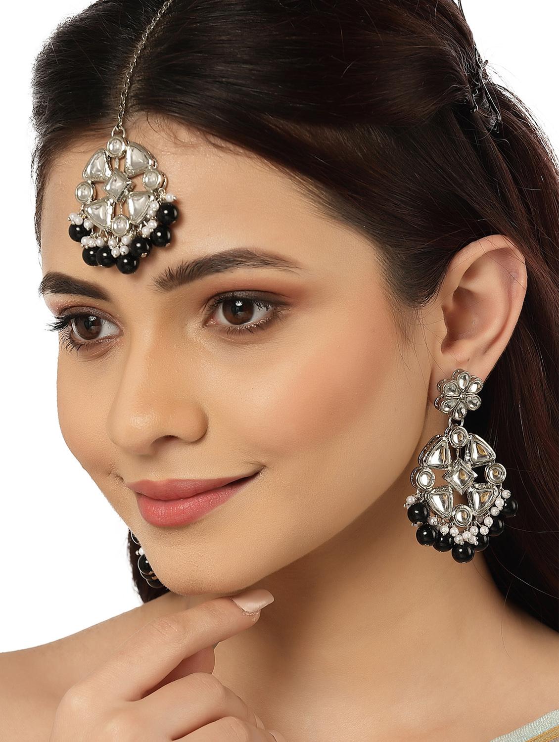 black metal earring & maang tikka set - 18633443 - Standard Image - 2
