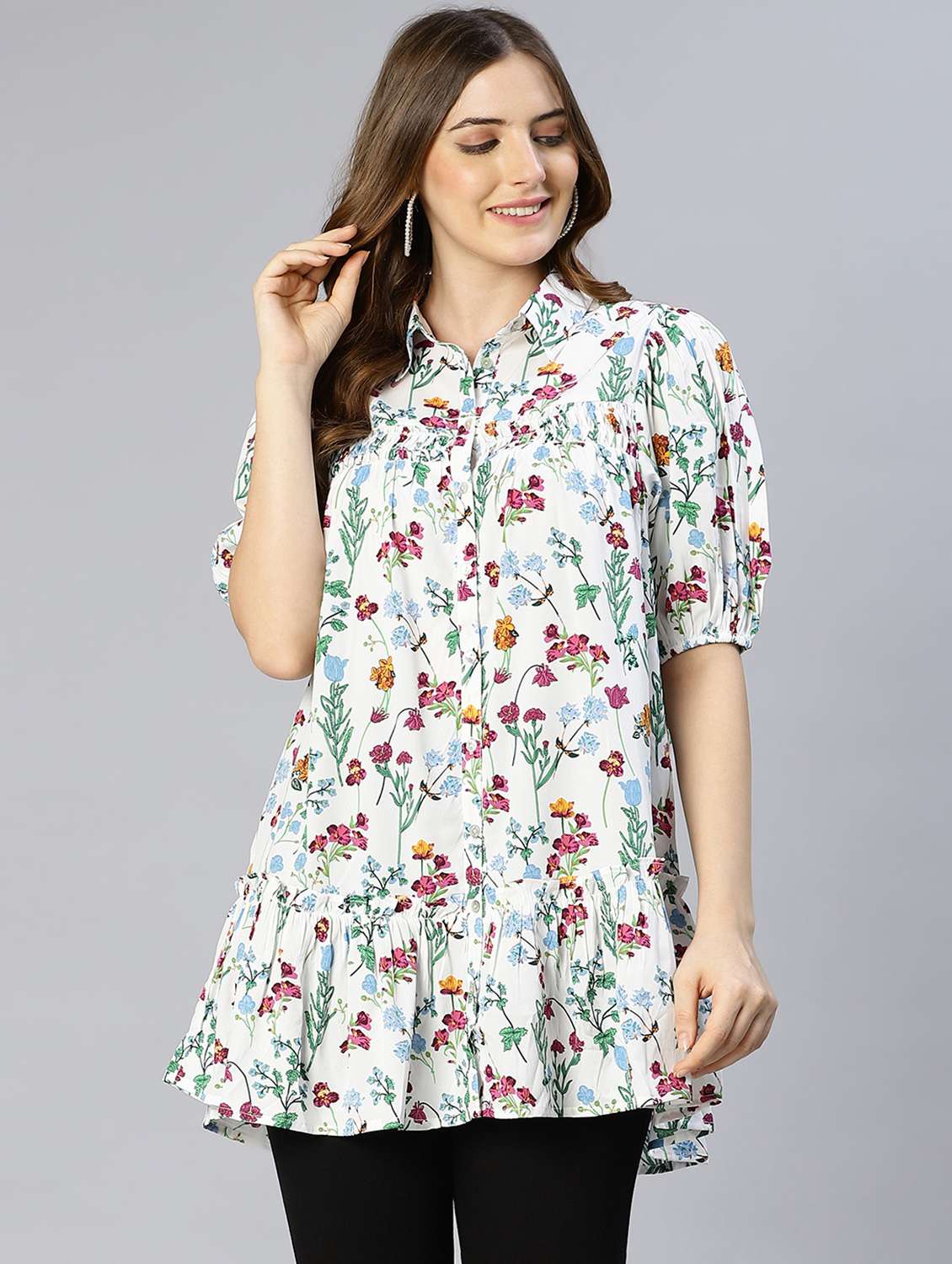 shirt collar printed regular tunic
