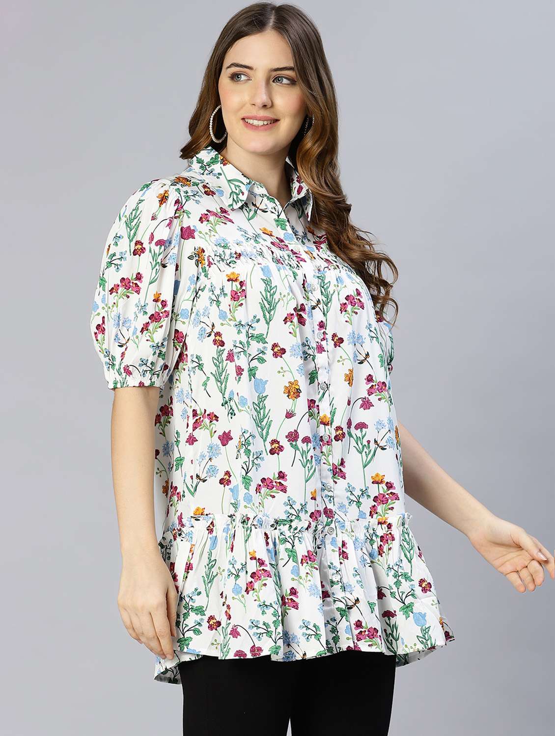 shirt collar printed regular tunic - 18633638 - Standard Image - 2