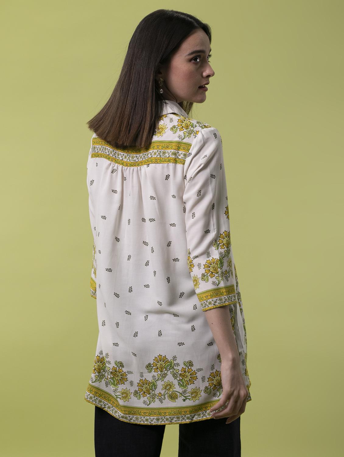 shirt collar floral printed regular tunic - 18633642 - Standard Image - 2