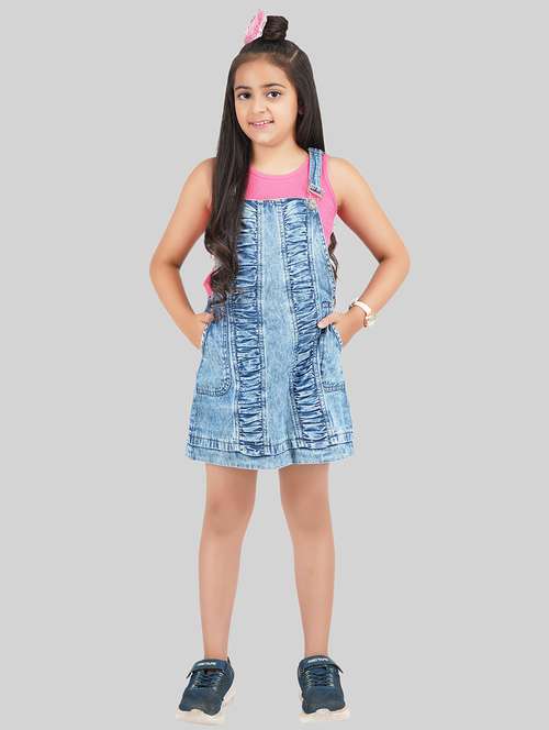 girls blue denim dungaree - 18633797 - Standard Image - 0