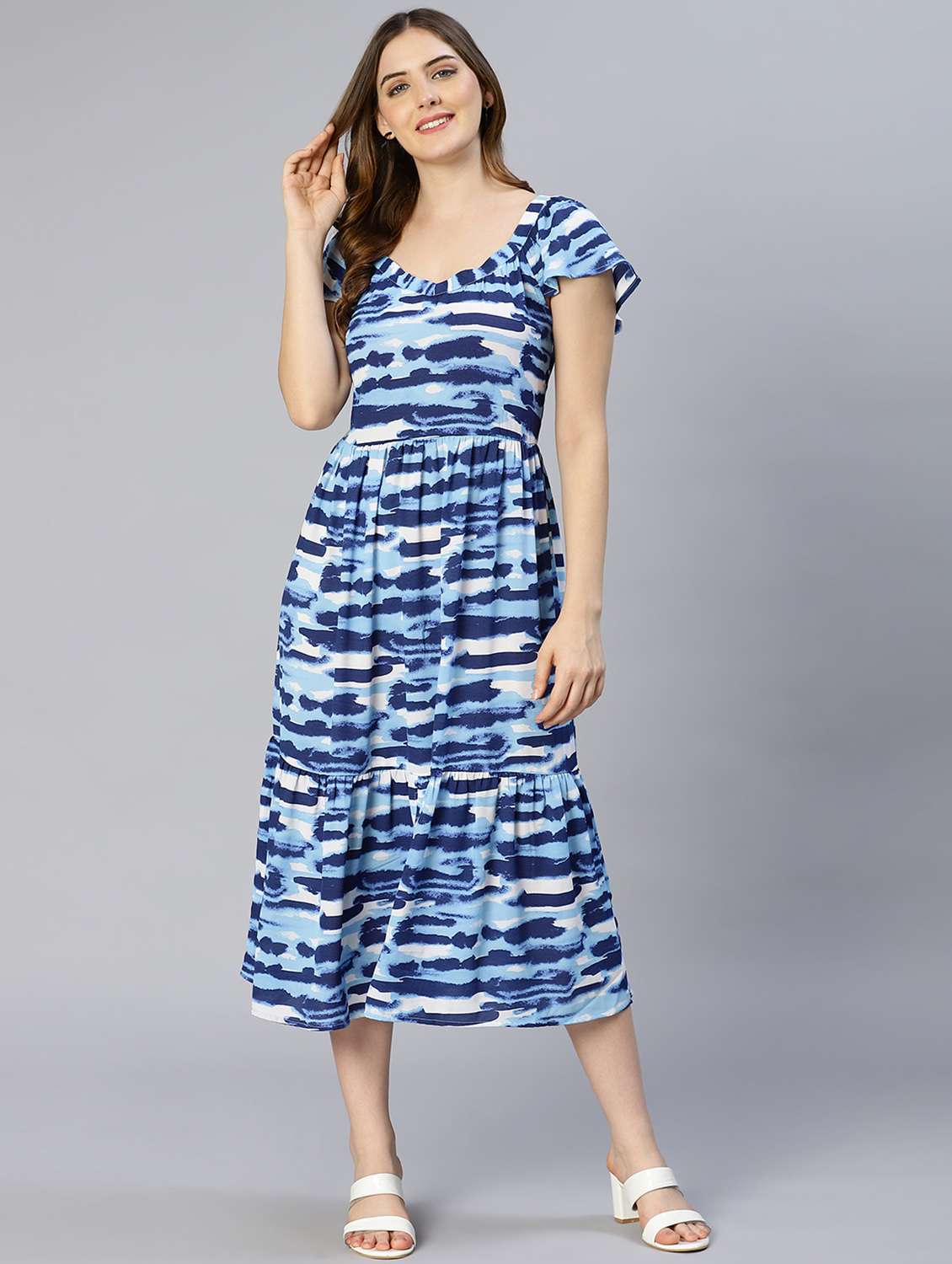 women's tiered dress color block dress