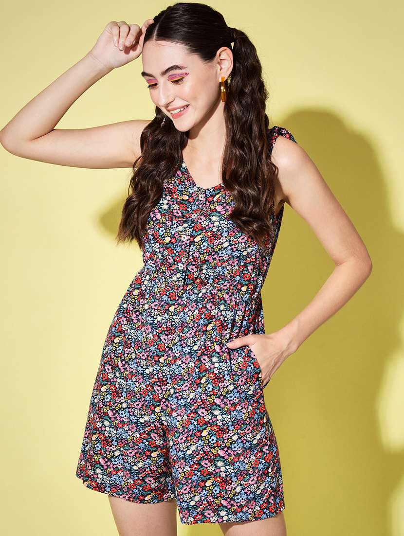 tie knot shoulder strap printed romper