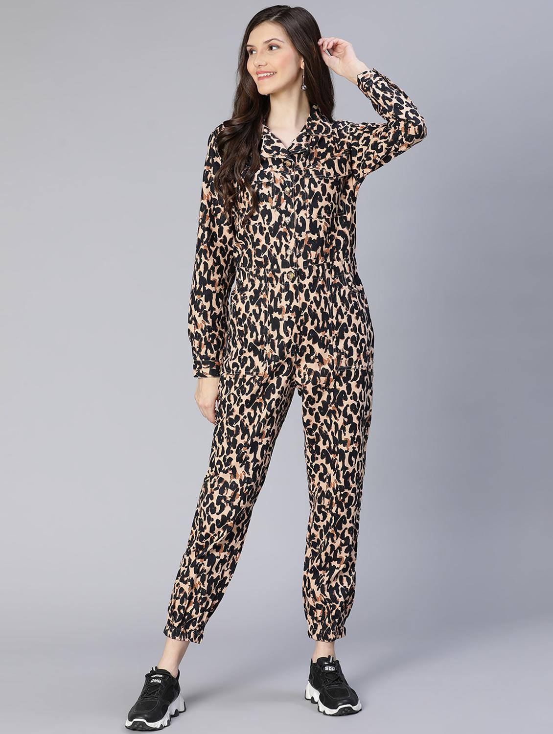 lapel neck printed full leg jumpsuit - 18634458 - Standard Image - 2