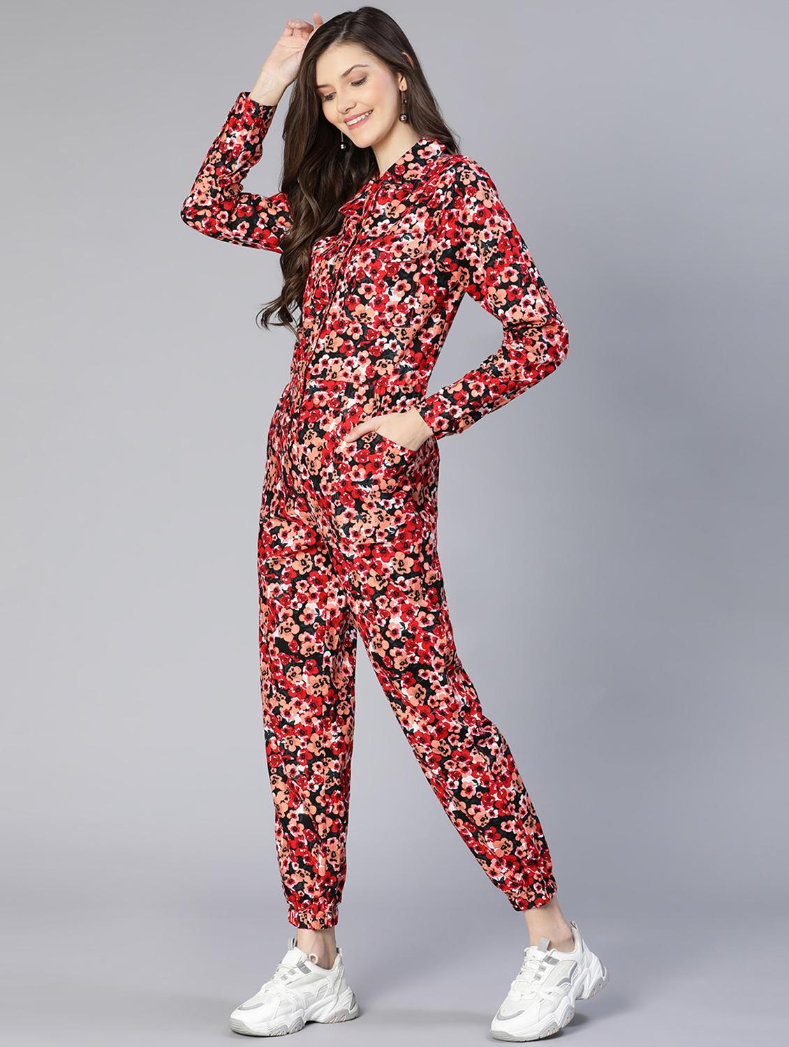 lapel neck printed full leg jumpsuit - 18634459 - Standard Image - 2