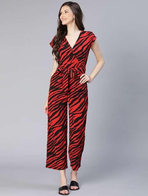 v-neck printed full leg jumpsuit - 18634465 -  Standard Image - 0