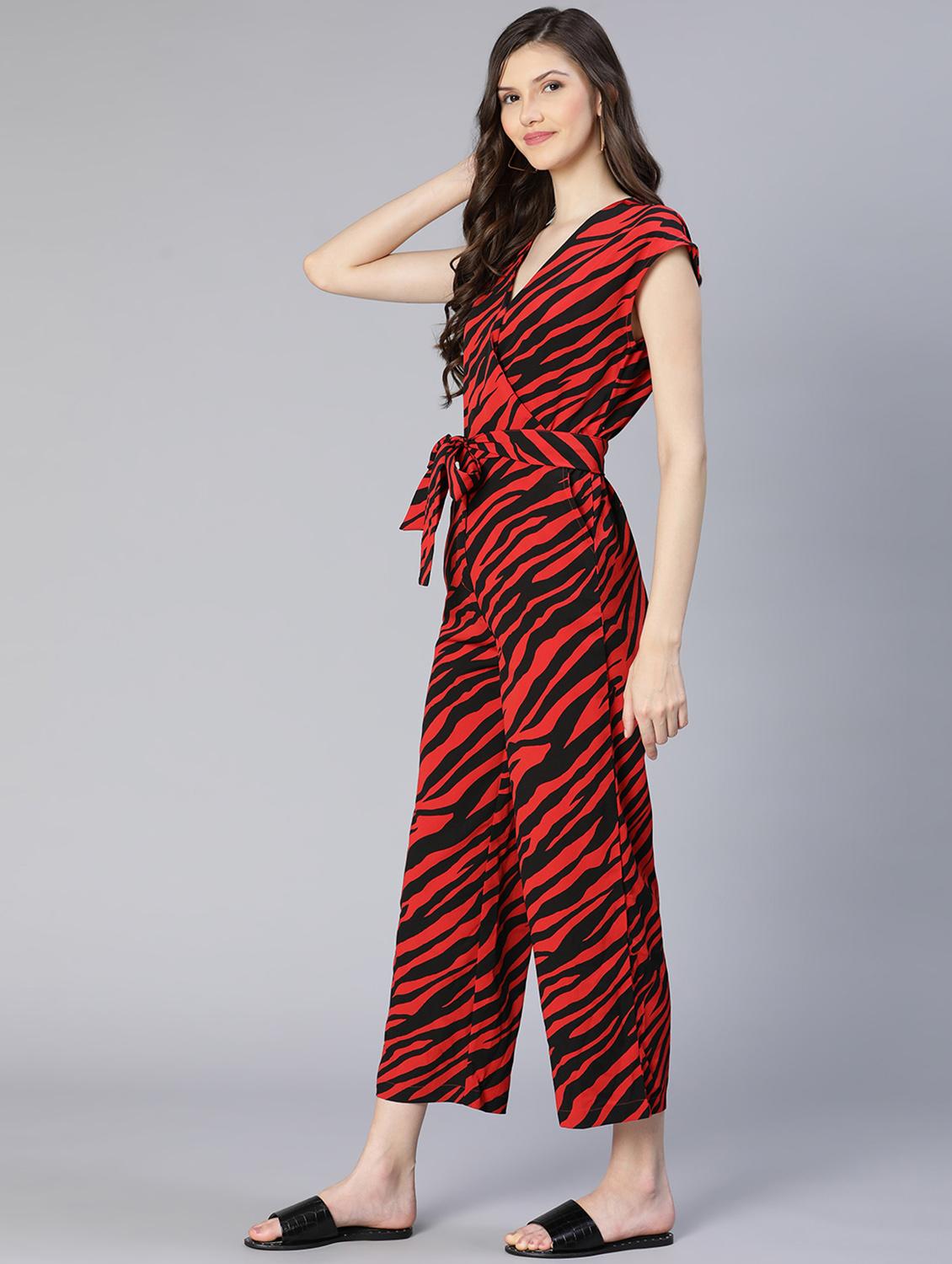 v-neck printed full leg jumpsuit - 18634465 - Standard Image - 2