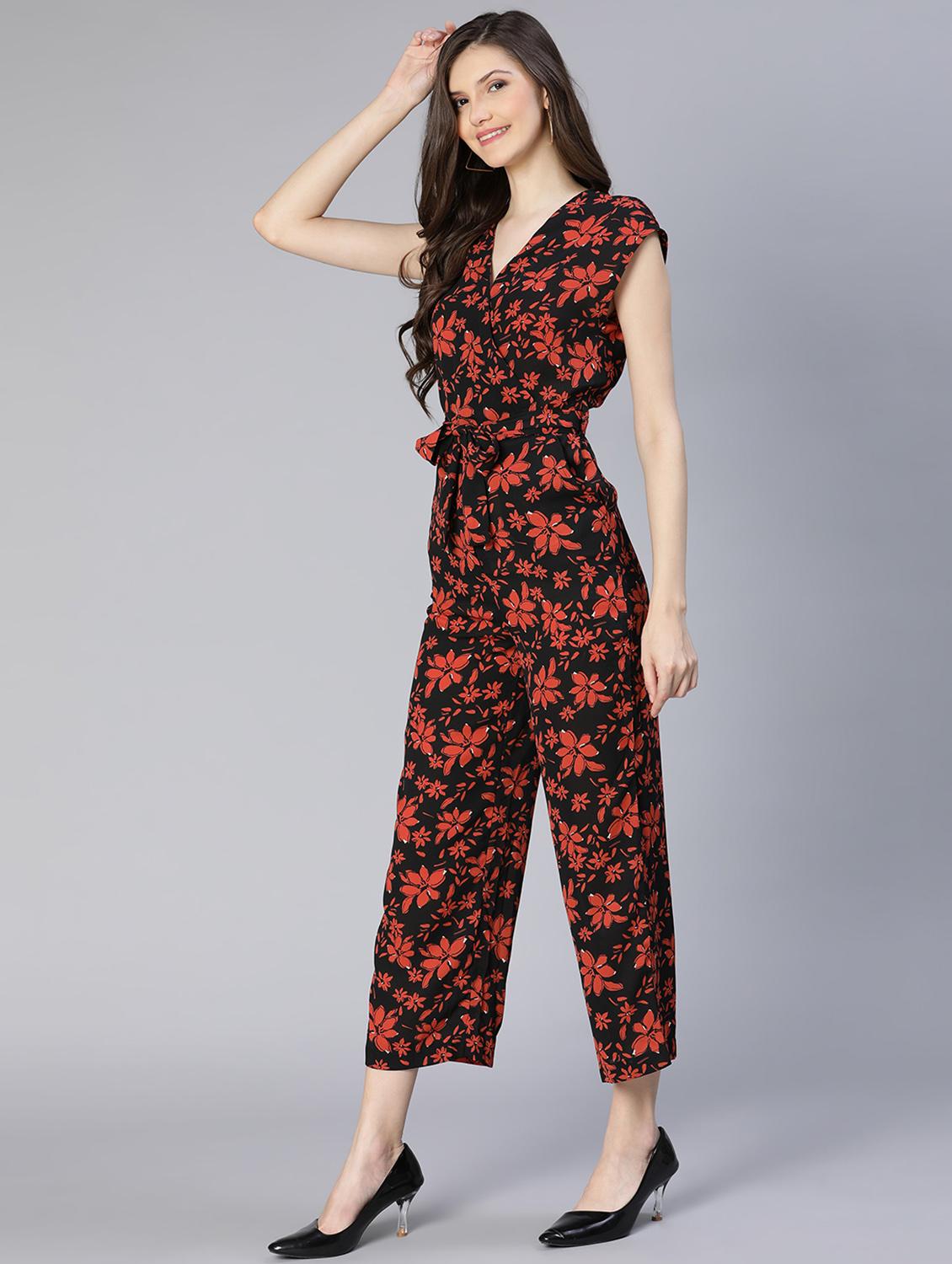 v-neck printed full leg jumpsuit - 18634466 - Standard Image - 2
