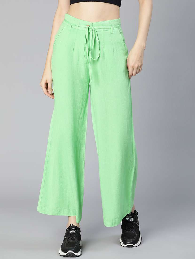 solid green pleated trouser