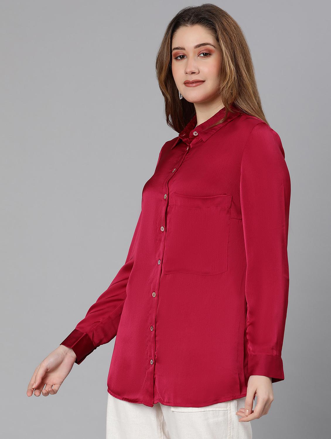maroon solid regular shirt - 18634643 - Standard Image - 2