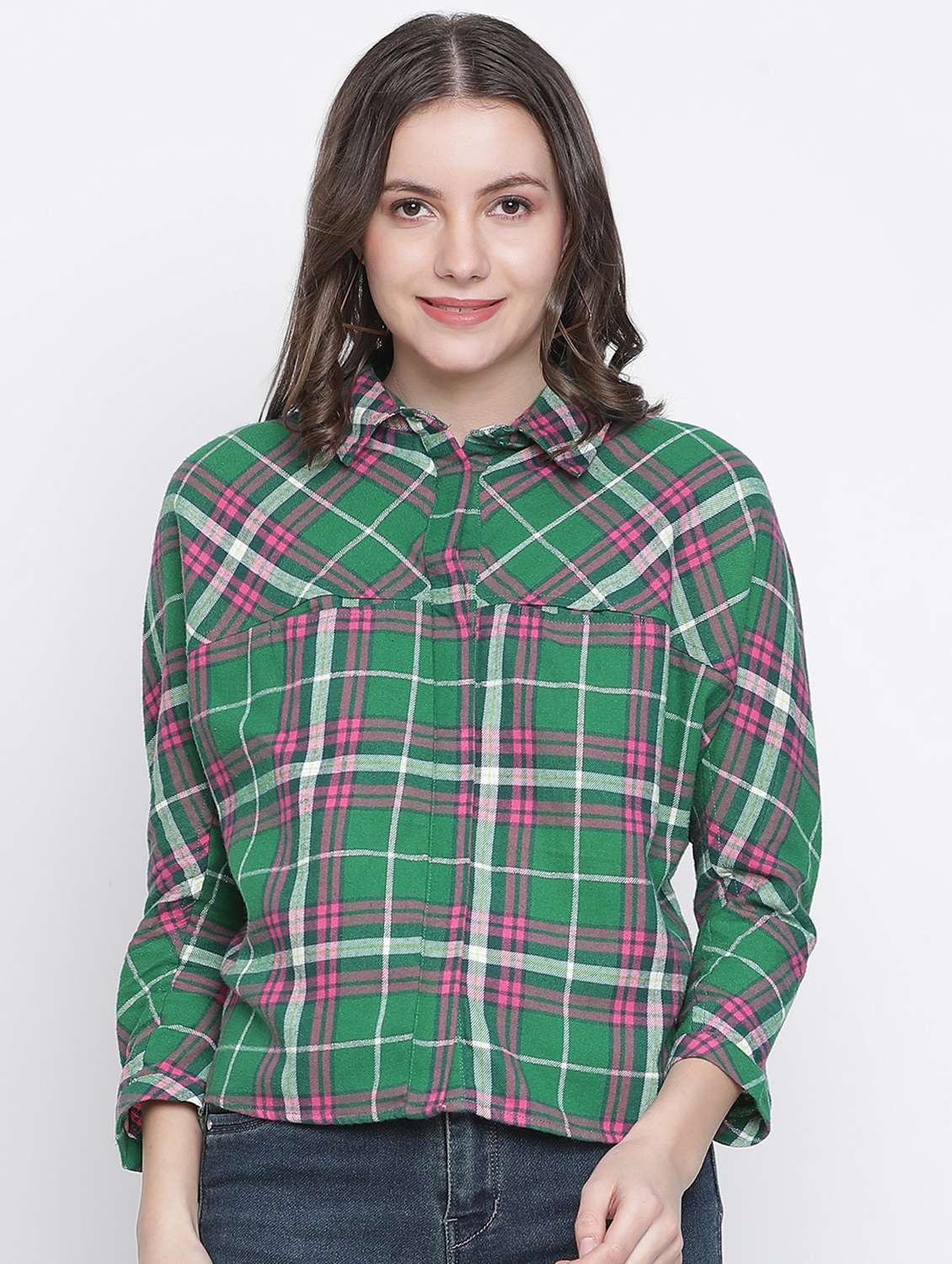 green checkered regular shirt