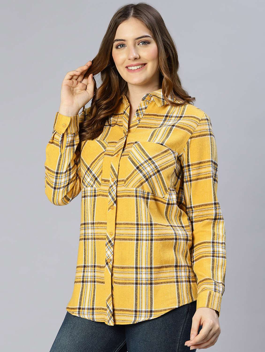 yellow checkered regular shirt - 18634658 -  Standard Image - 2