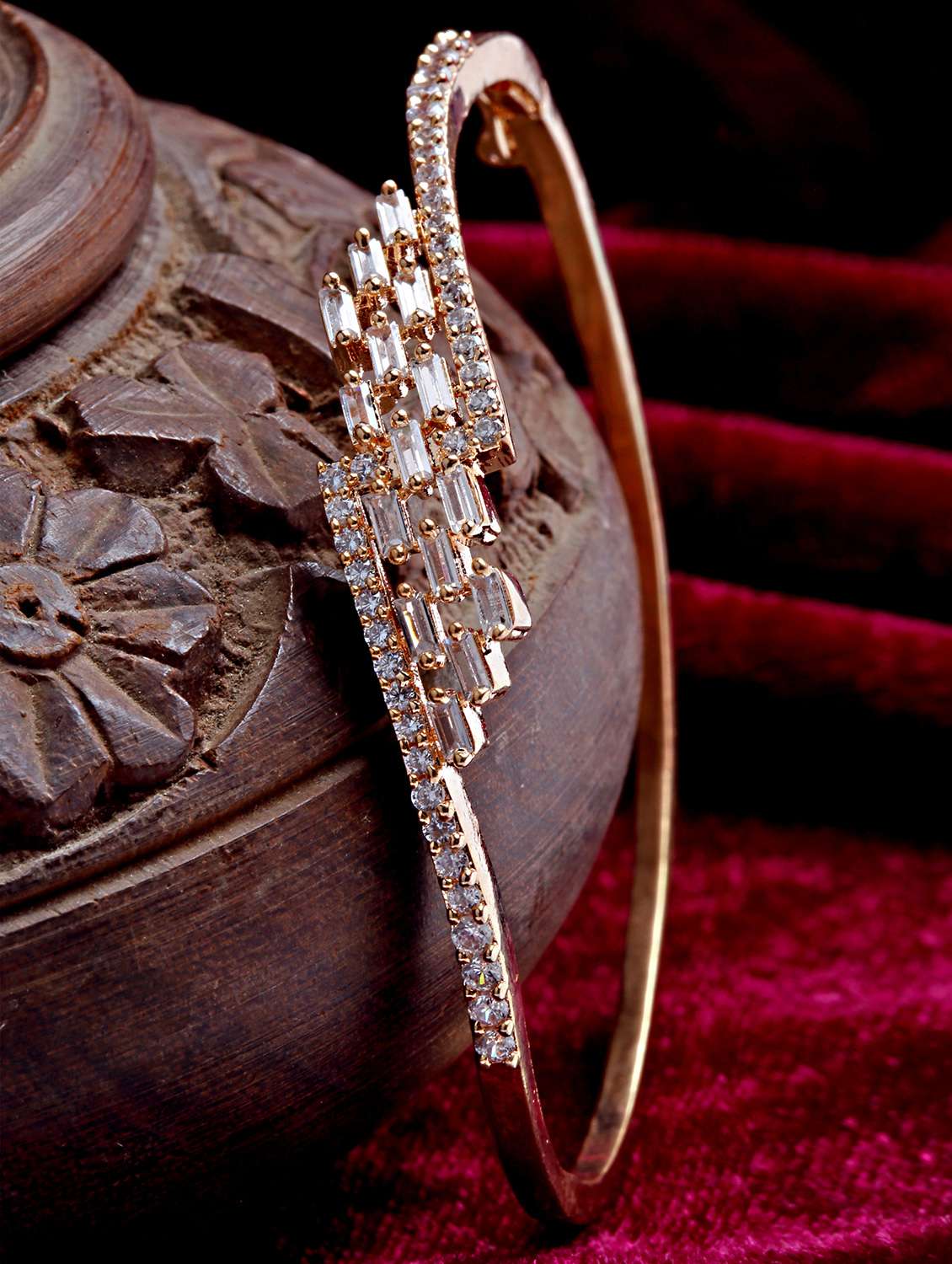 rose gold plated american diamond studded bangle