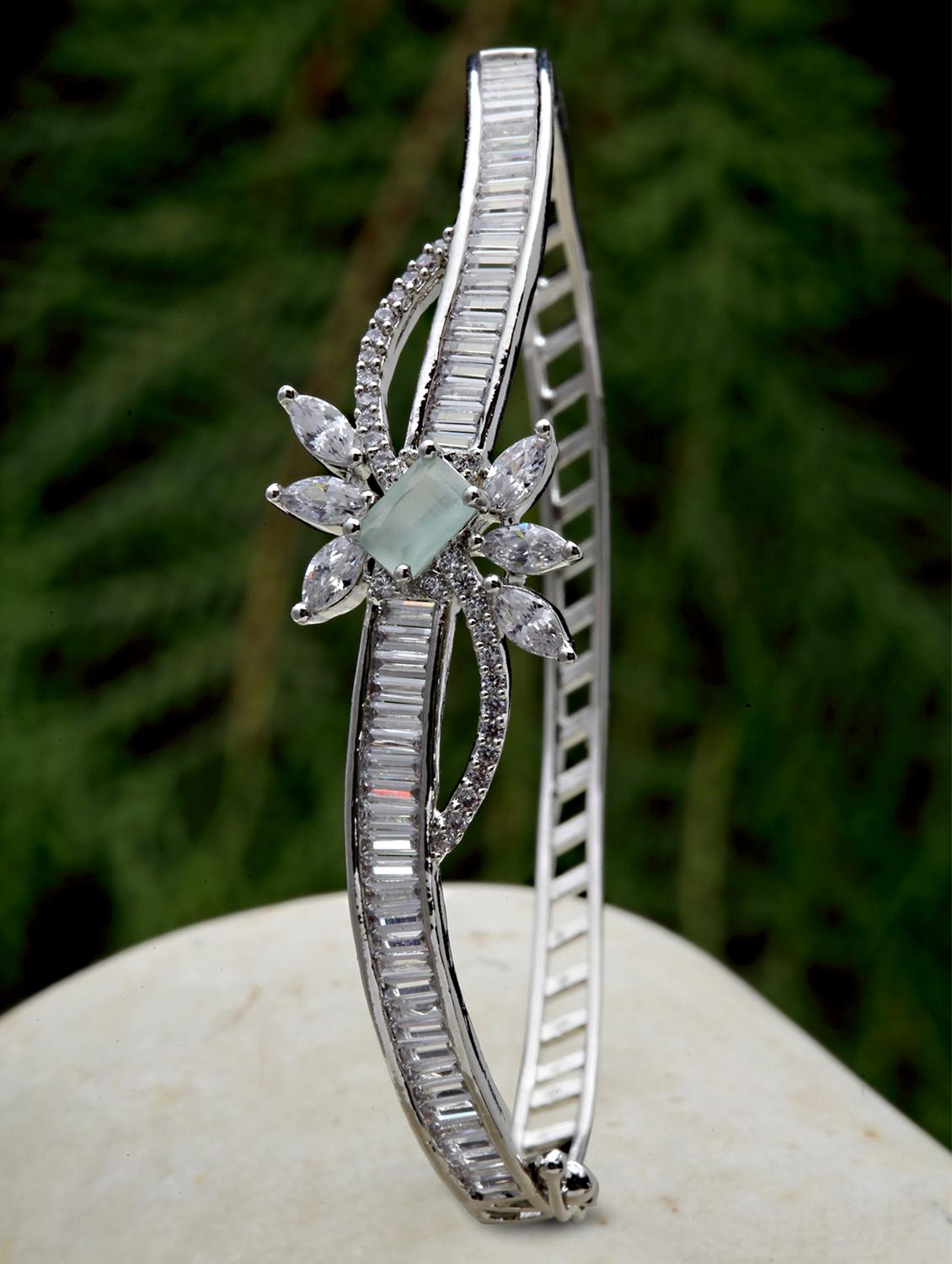  silver tone light green cz bangle