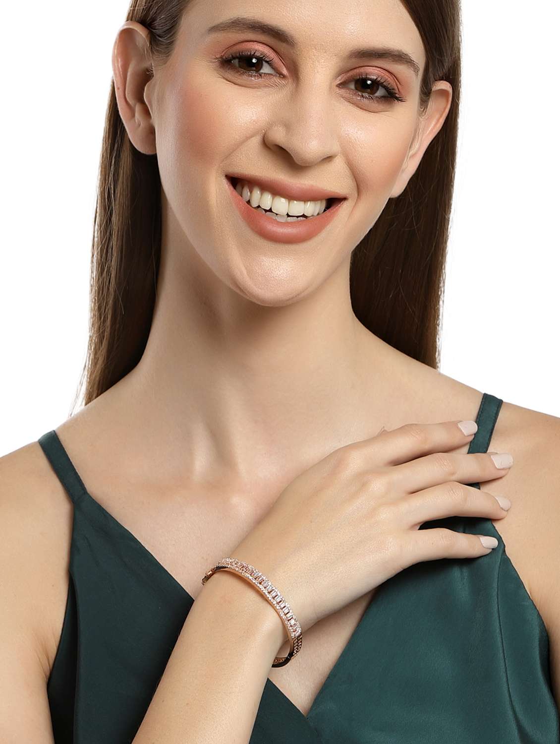 rose gold plated ad and cubic zirconia studded bangle - 18635683 -  Standard Image - 2