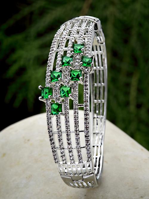 silver tone green cz and american diamond studded bangle - 18635687 - Standard Image - 0