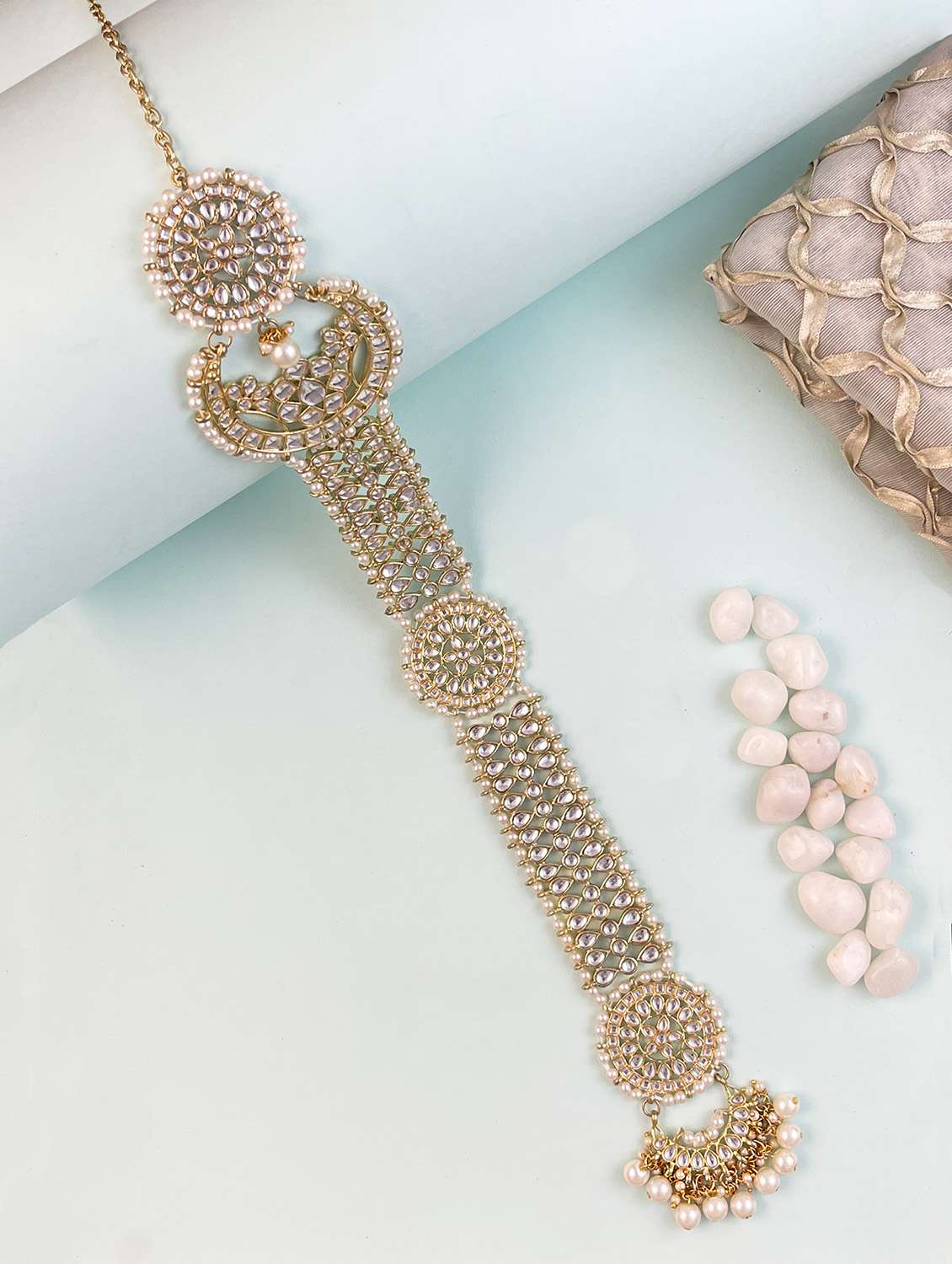 karatcart gold plated handcrafted kundan bridal wedding hair braid choti