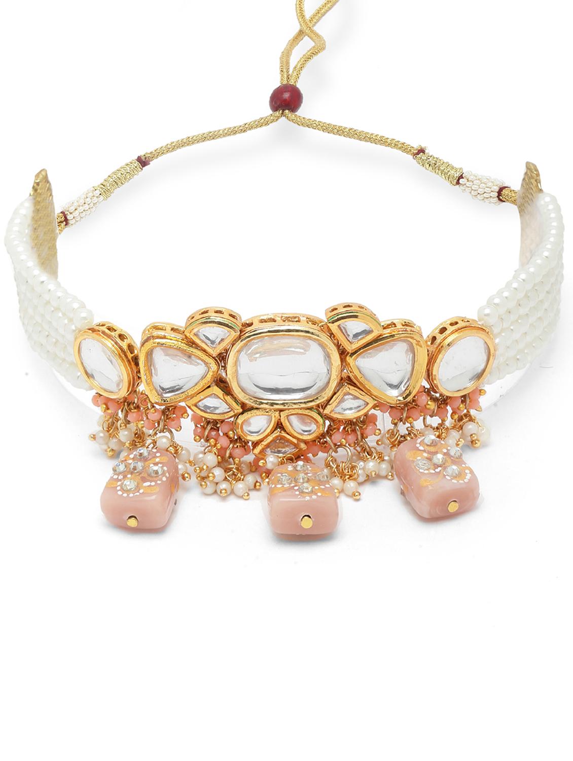 karatcart peach designer tumble polki kundan necklace set - 18635782 - Standard Image - 2