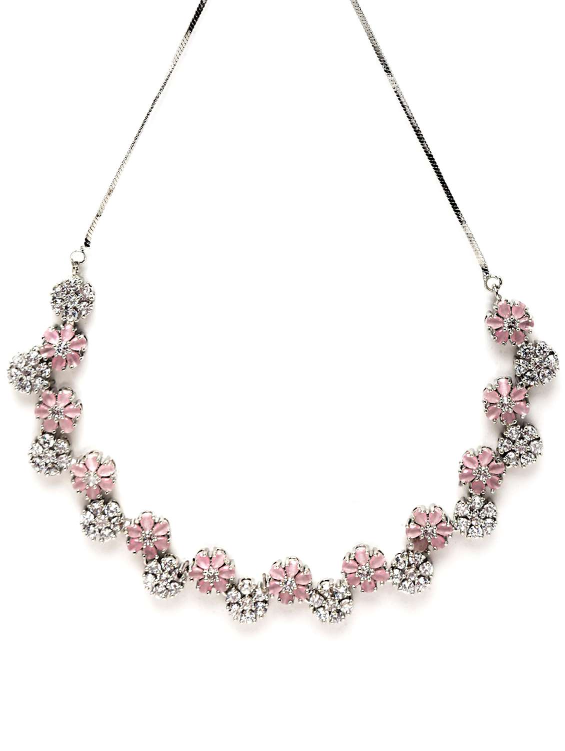 karatcart silver tone pink floral ad necklace set - 18635811 - Standard Image - 2